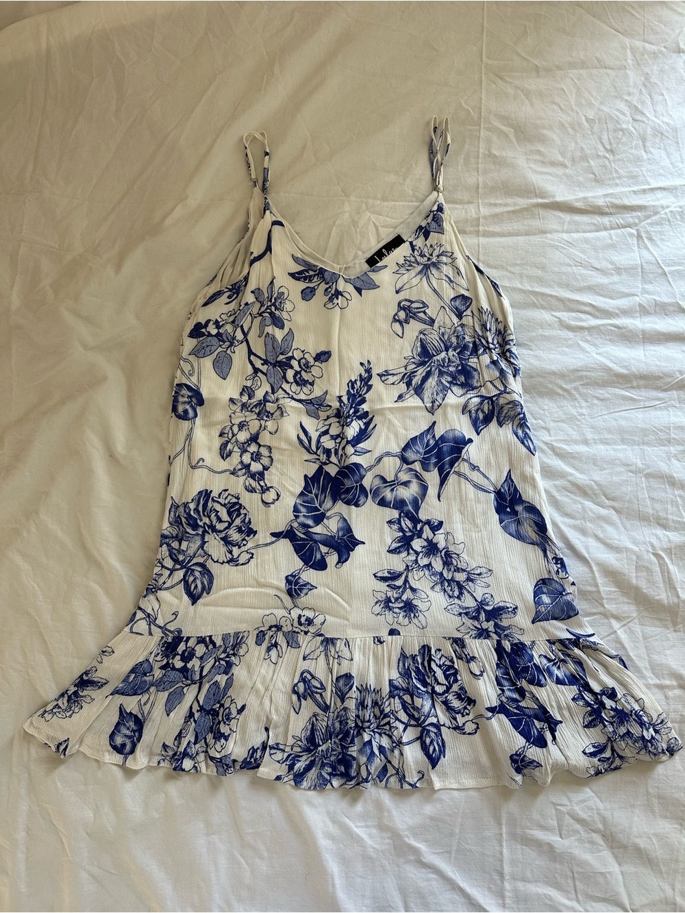 Lulu's White Mini Dress with Blue Floral Pattern